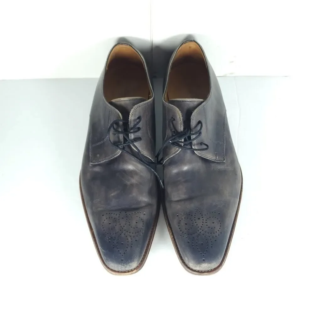 Magnanni Men's Gerard US9M Gray Leather Medallion Toe Oxfords Derby Shoes